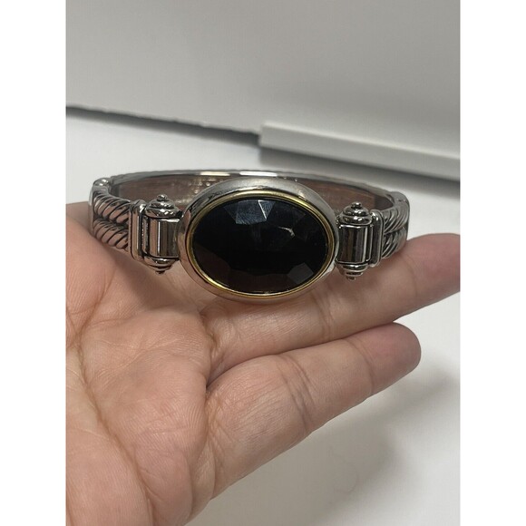Dillards Silver Tone Black Stone Clamper Bangle Bracelet New - Picture 4 of 9